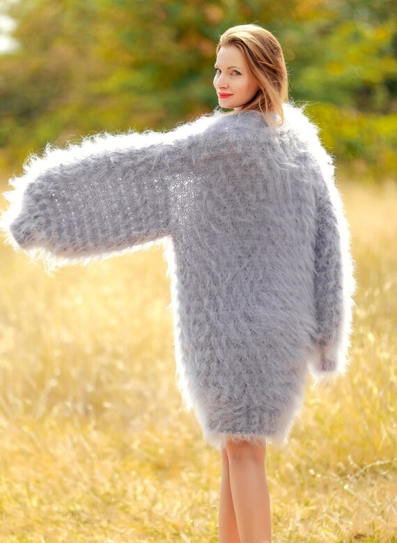 Supertanya Fuzzy Gray Oversized Slouchy Mohair Sweater Dress