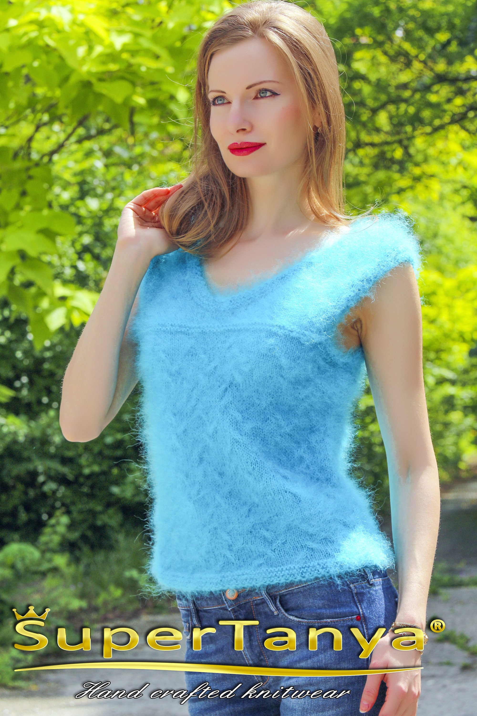 blue fuzzy vest