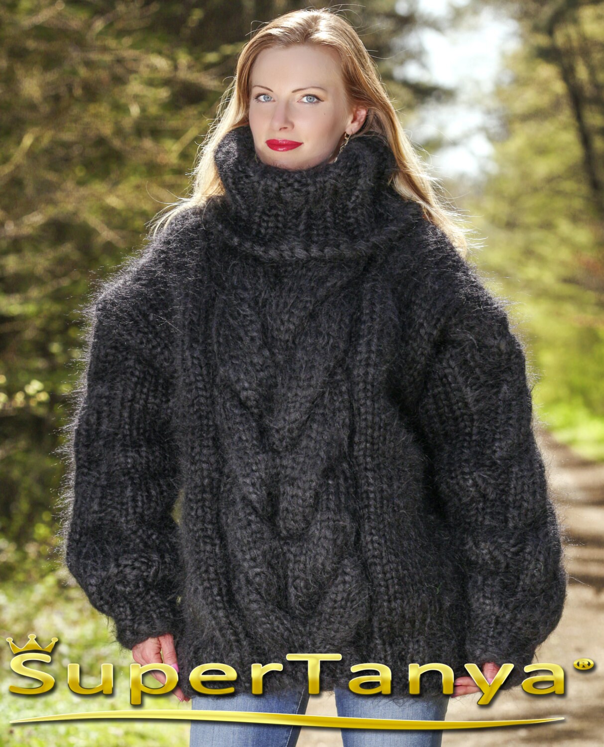 Black Cable Knit Mohair Sweater by 