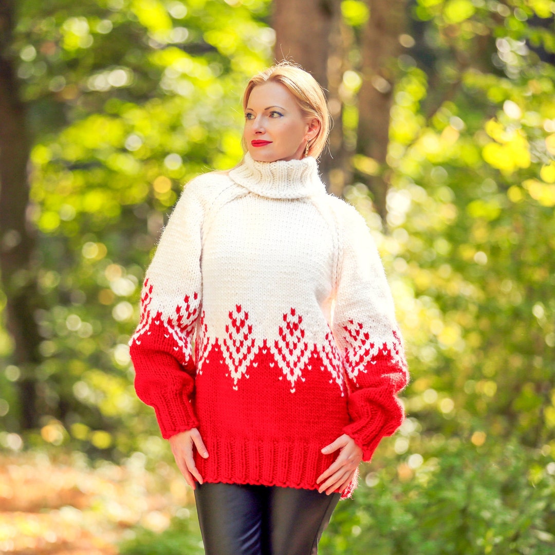 Supertanya Christmas Sweater Red White Pullover READY TO SHIP Size M / L -   Canada