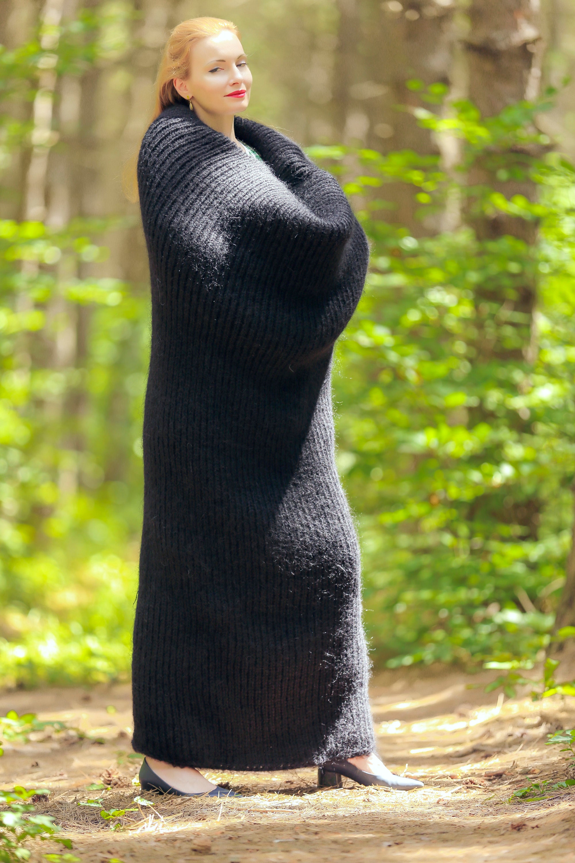 Black Mohair Scarf Dress Handmade Long Tube Infinity Scarf Wool