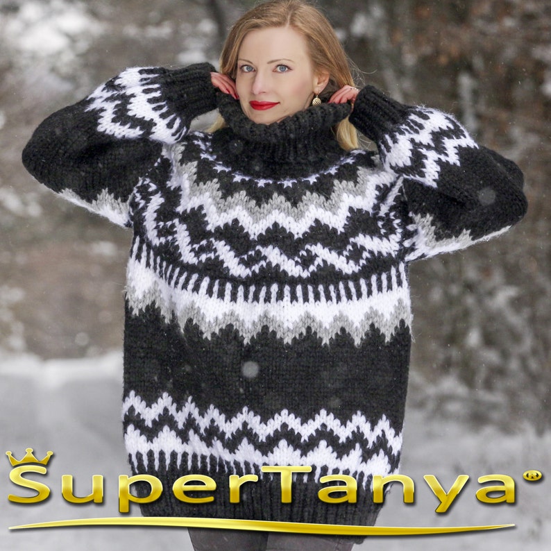 Handmade Icelandic wool sweater hand knitted thick Nordic turtleneck winter pullover by SuperTanya image 2