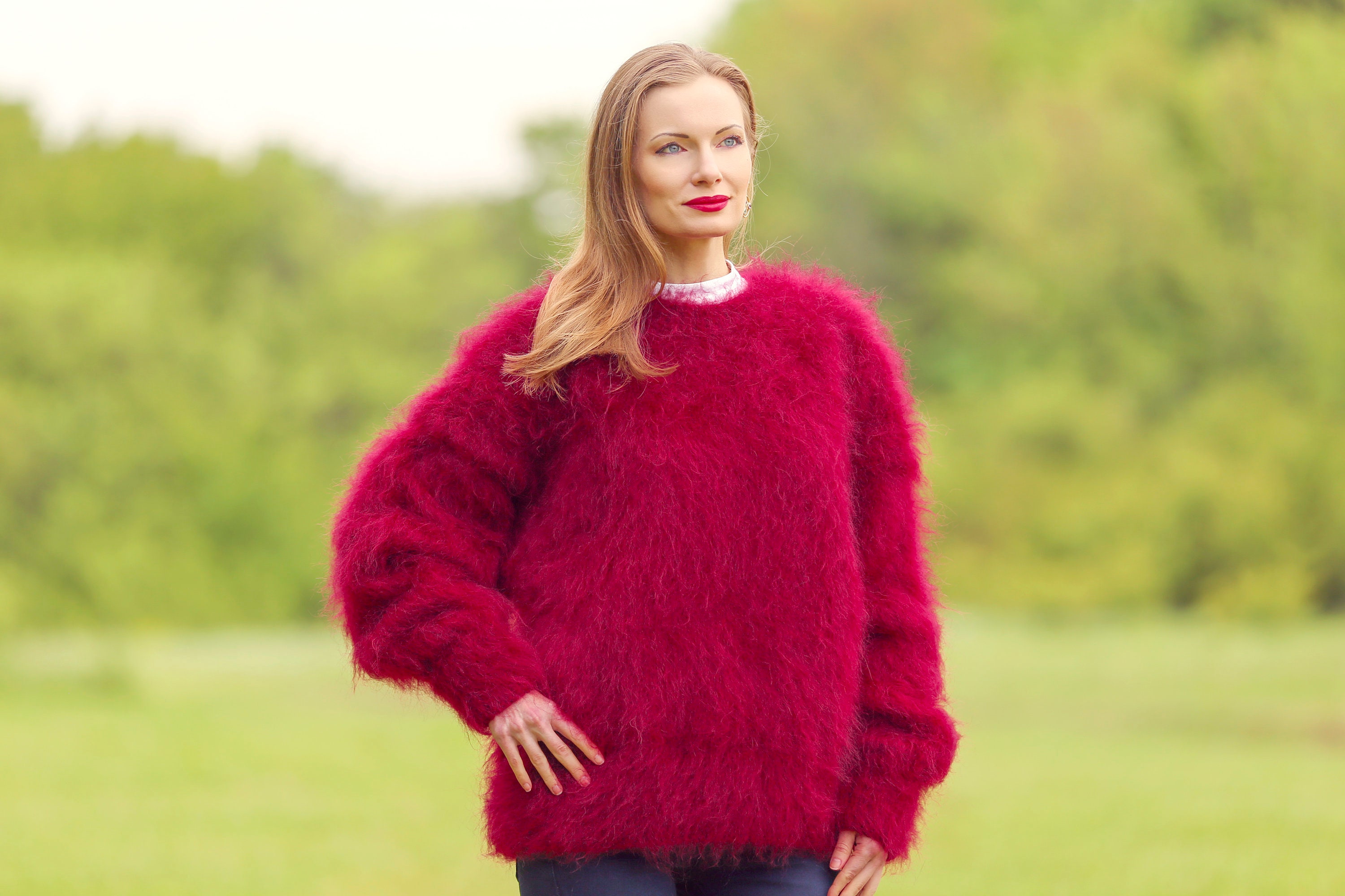 Crewneck Mohair Sweater Fuzzy Jumper Hand Knitted Fluffy - Etsy