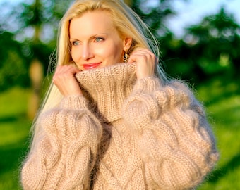 Cable knit mohair sweater turtleneck bespoke pullover by SuperTanya