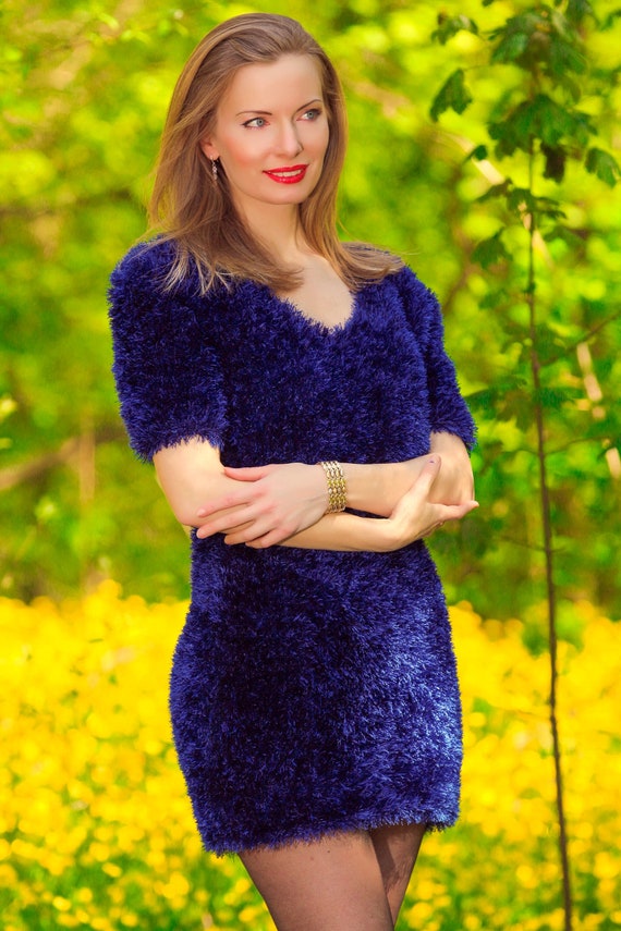 blue fuzzy dress Girl Crush Bow Mini Dress