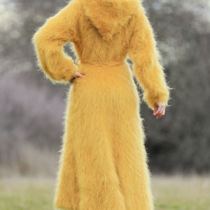 Yellow Faux Mink Hooded Cardigan