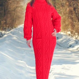 SUPERTANYA red wool dress long cable knit designer dress SuperTanya size M / L ready to ship image 8