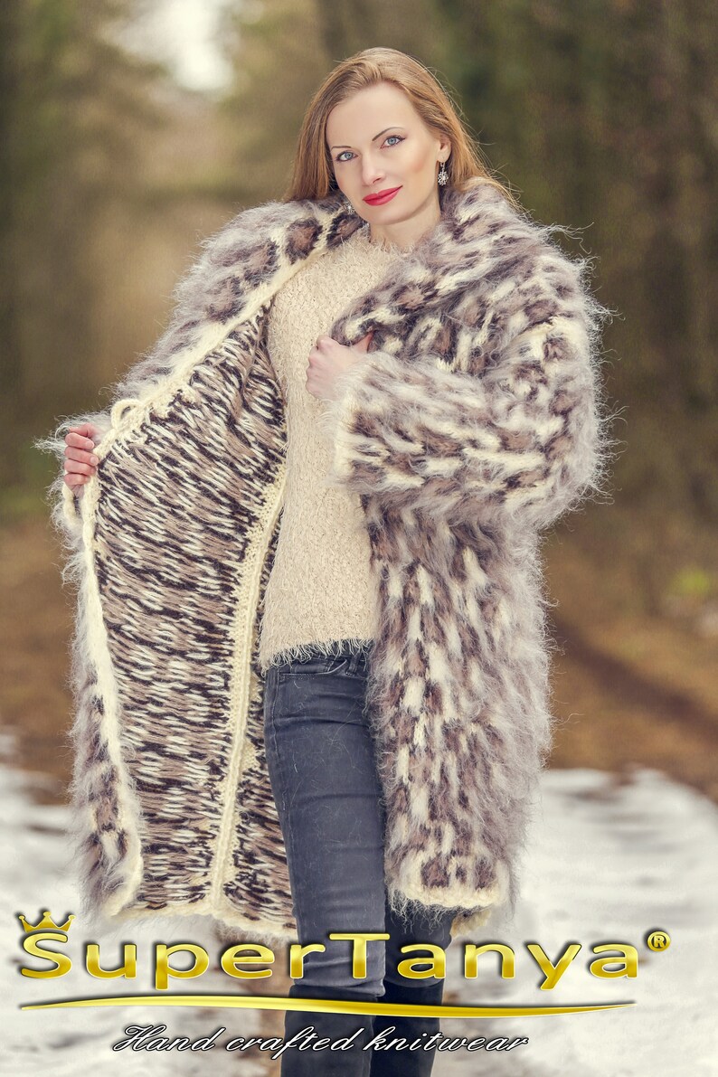 Designer Long Mohair Coat With Leopard Pattern Hand Knitted Etsy