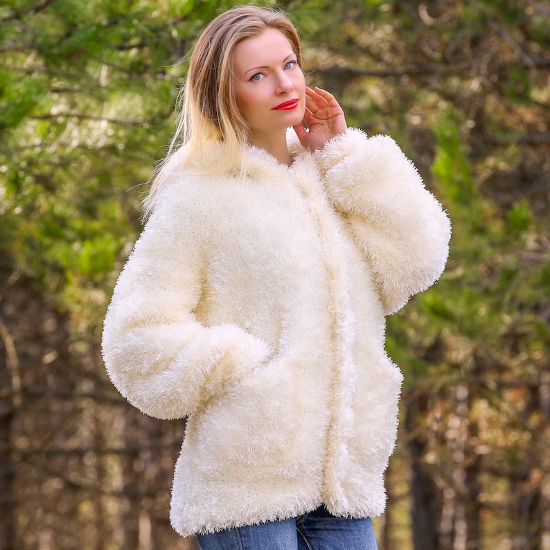 Soft Fluffy White Cardigan Fuzzy Sweater Jacket Hoodie Etsy UK