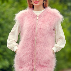 SuperTanya fuzzy pink mohair vest with zipper ready to ship size L-XL image 6