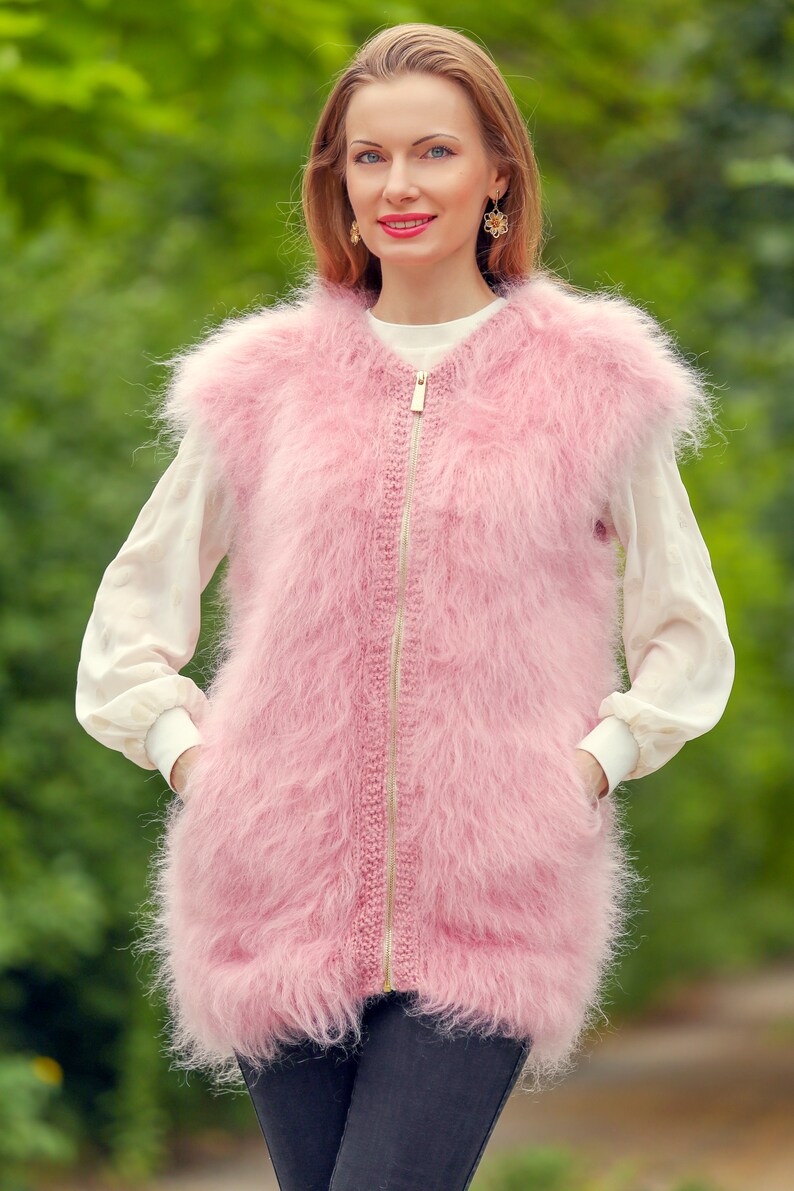 SuperTanya fuzzy pink mohair vest with zipper ready to ship size L-XL image 6