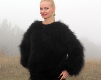 Black hand knitted mohair sweater by SuperTanya - Ready to ship in size XL