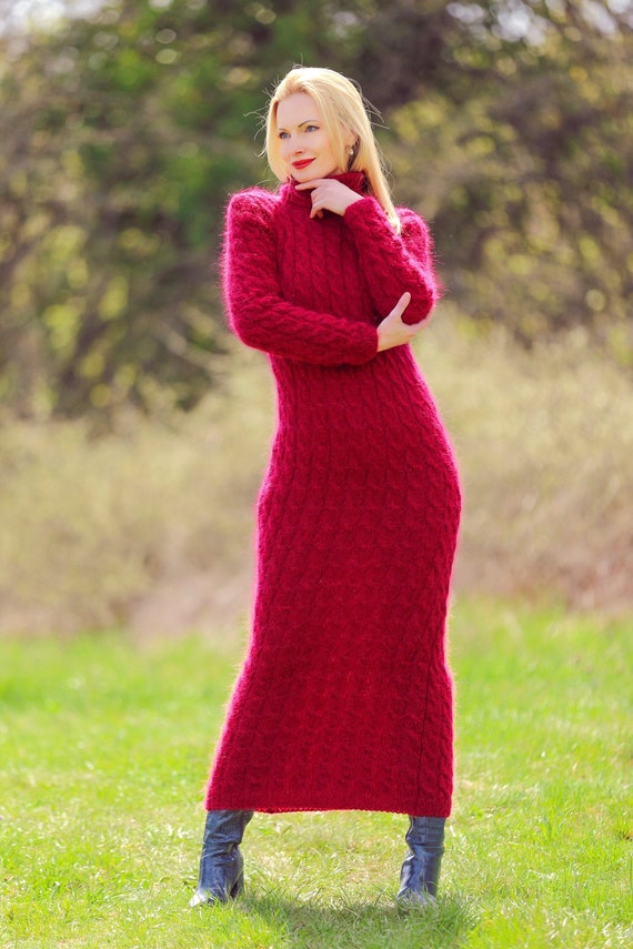 Red Cable Knit Long Dress Mohair Gown Ready to Ship by Supertanya Fits Size  XS - Etsy Canada