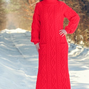 SUPERTANYA red wool dress long cable knit designer dress SuperTanya size M / L ready to ship image 3