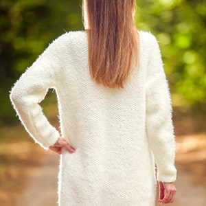 Elegant white wedding fluffy cardigan bridal fuzzy sweater hand knitted warm coatigan by SuperTanya image 8