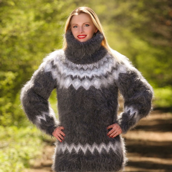 Hand Knit Icelandic Mohair Sweater - Fuzzy Nordic Pullover, Made