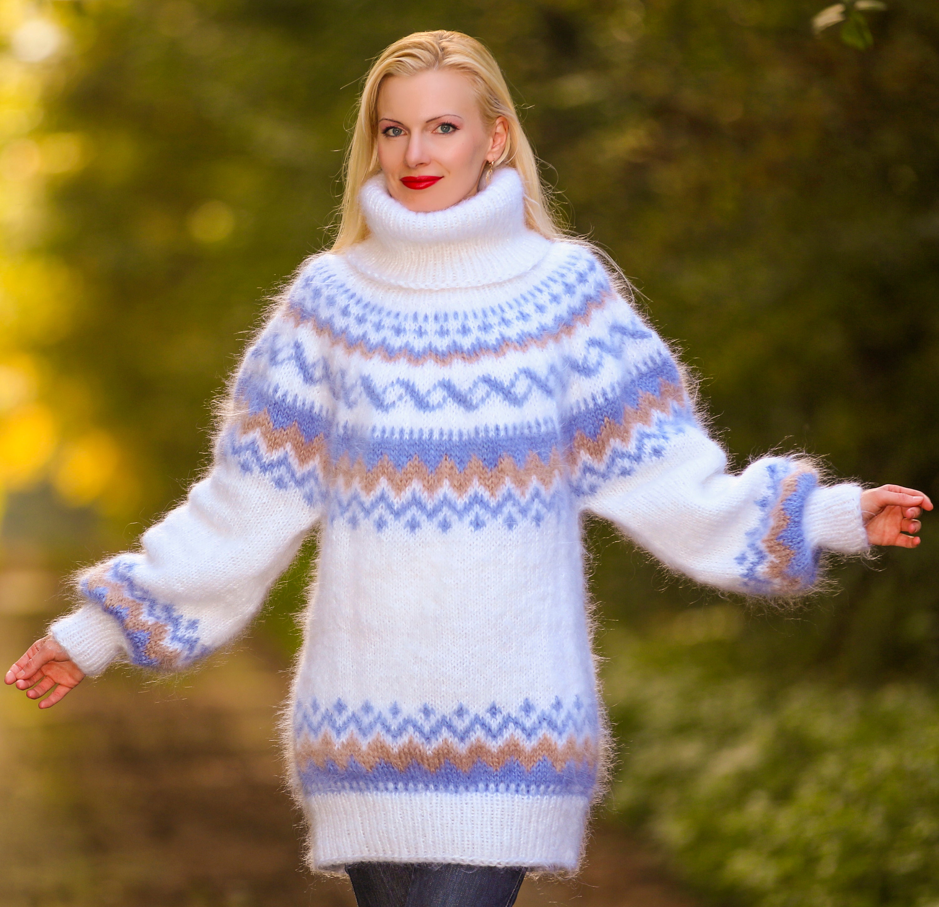 Pull En Mohair Jaune Tricoté Main – Style Islandais, Taille L, Neuf Avec étiquette