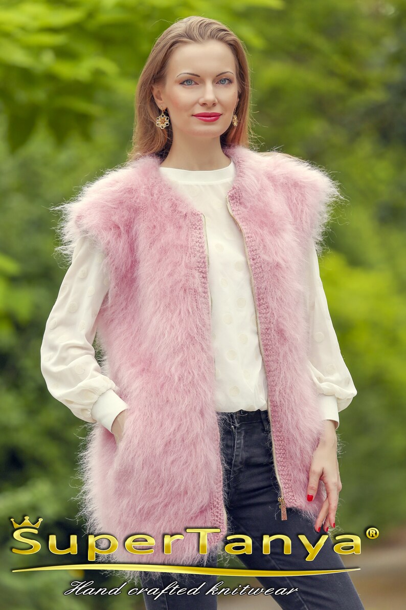 Supertanya Fuzzy Mohair Vest With Zipper Hand Knitted Fluffy Etsy