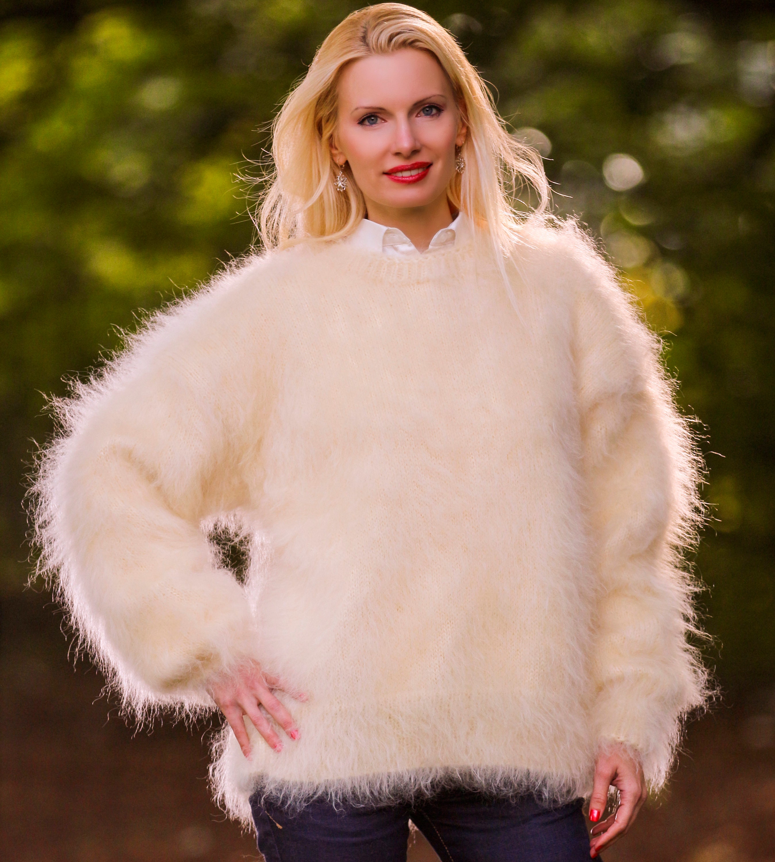 Crewneck Mohair Sweater Fuzzy Jumper Hand Knitted Fluffy - Etsy