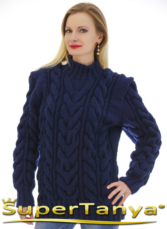 MADE TO ORDER thick hand knitted wool sweater in deep blue | Etsy