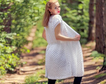SuperTanya cárdigan blanco suéter de verano tejido a mano chaleco de diseñador LISTO PARA ENVIAR