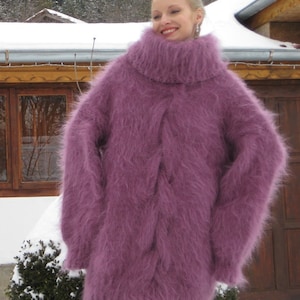 Unique Purple Hand Knitted Mohair Sweater