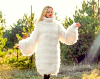 SuperTanya white mohair sweater hand knitted fuzzy mohair pullover Ready to ship * XL-XXL * 1.8 kilograms