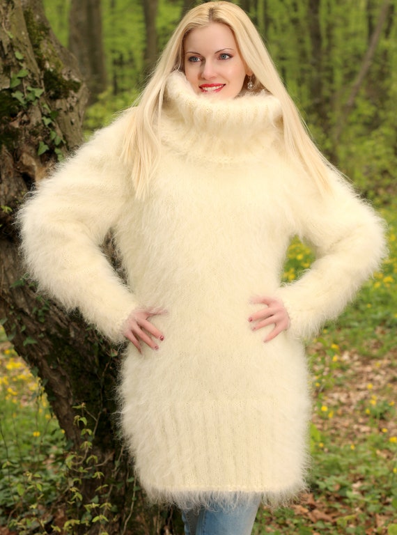 Fuzzy turtleneck top sweater dress