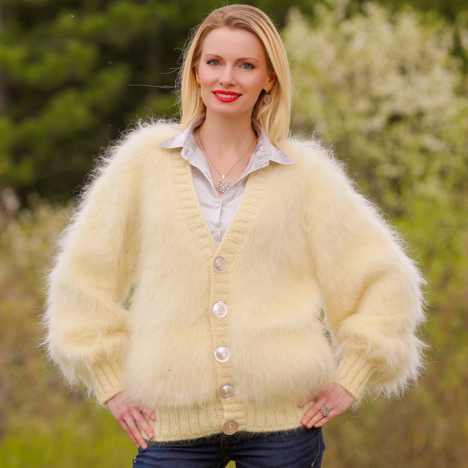 V-neck Knitted Sweater Women Mohair Fashion Women