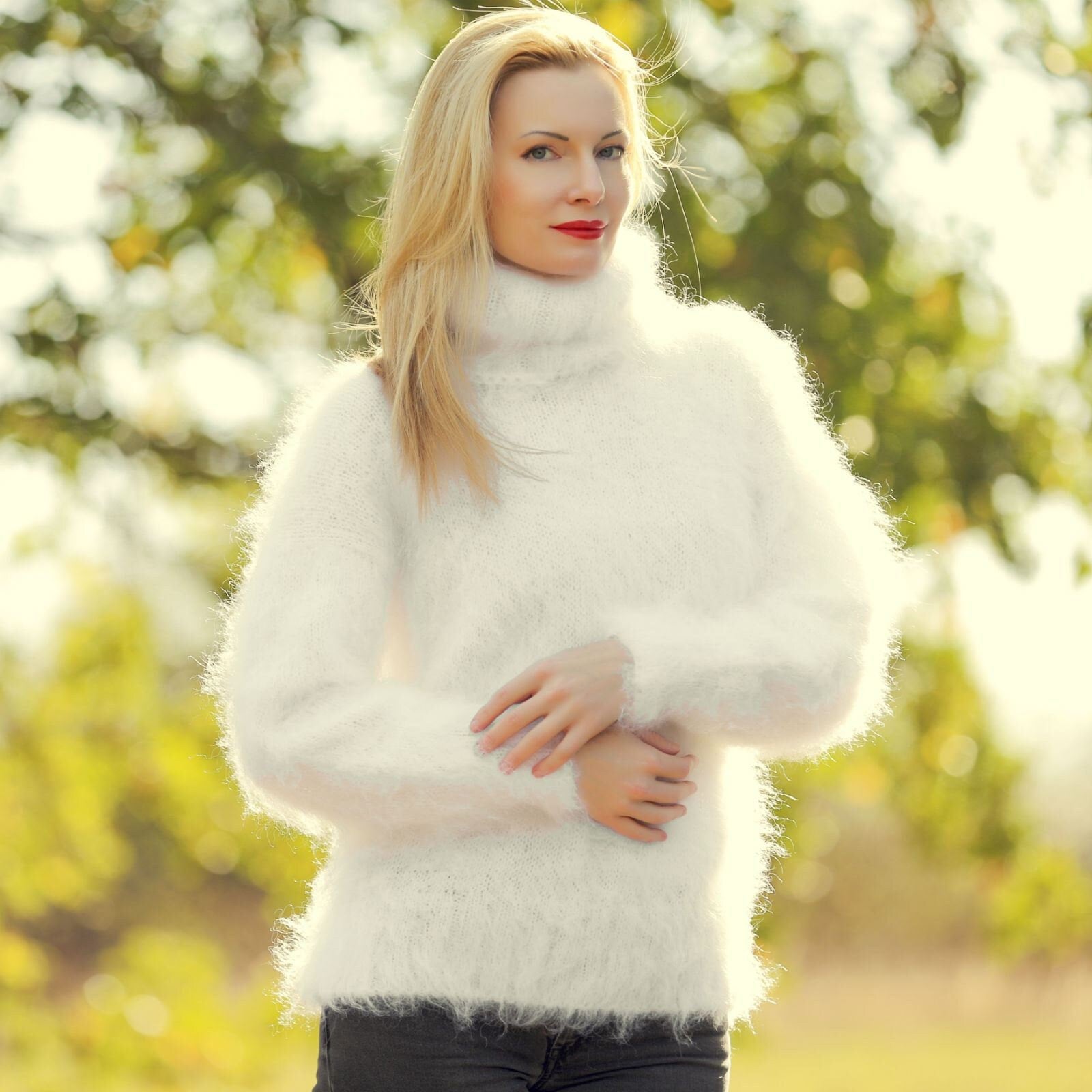 White Fluffy Turtleneck Sweater Fluffy White Turtleneck Sale