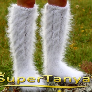 Thick Mohair Tights Pants With Socks Fluffy Thick Footed Trousers Hand  Knitted Leg Warmers by Supertanya 