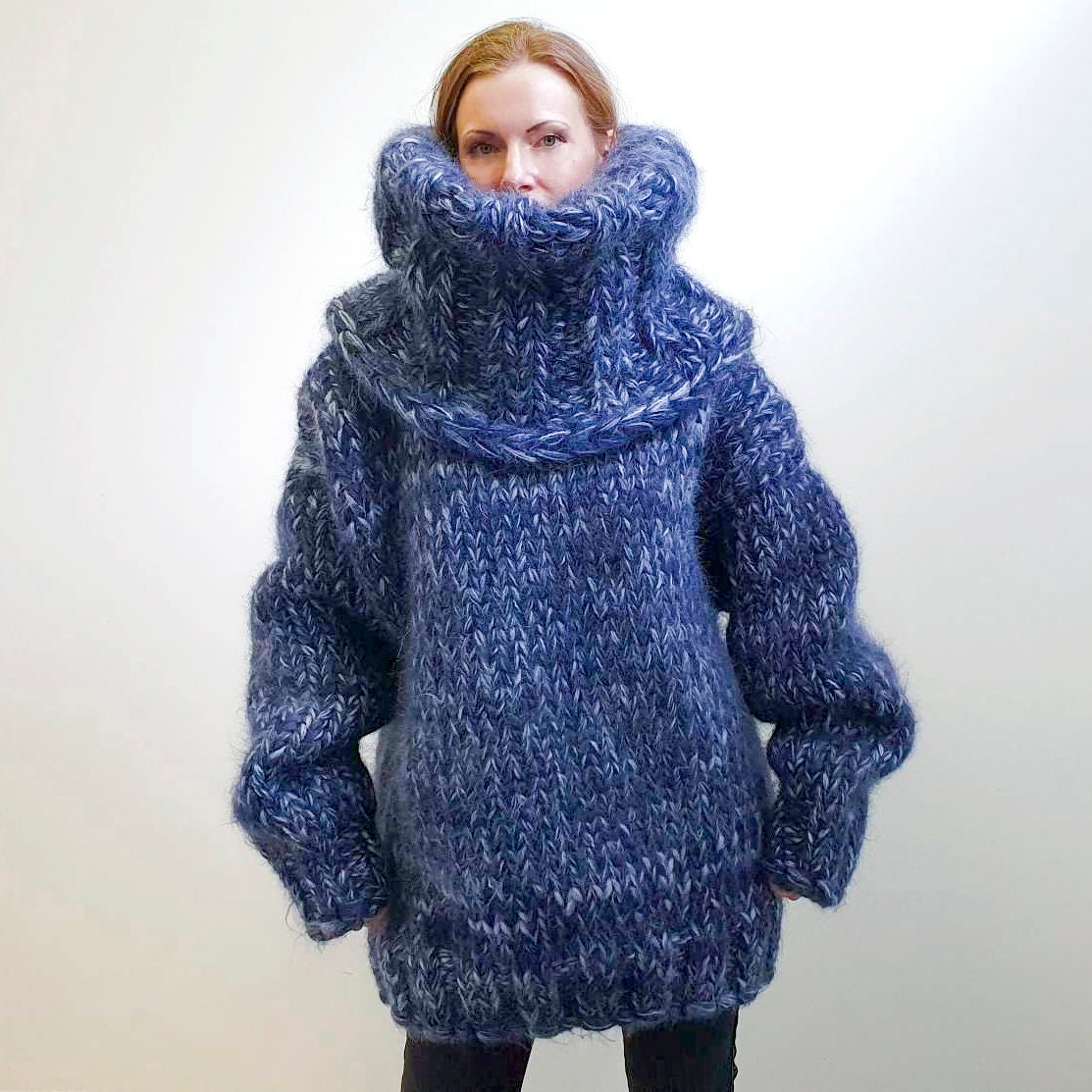 【希少】NKNIT blue mohair hoodie knit HOODED KNIT SWEATER WITH POCKET - Blue | ZARA United States