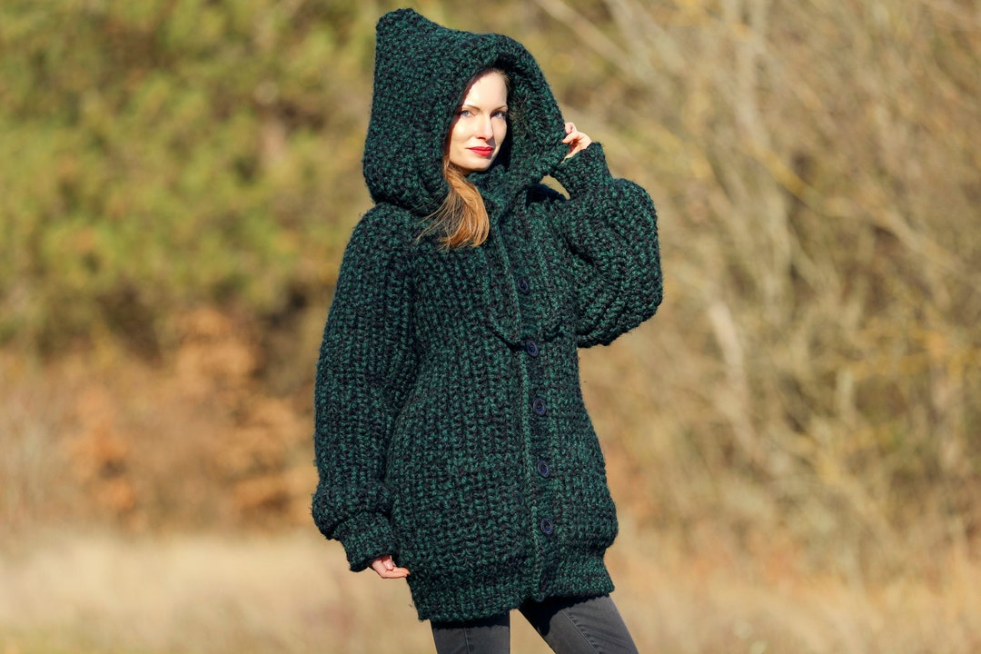 Supertanya Thick Wool Cardigan Hand-knitted Chunky Sweater