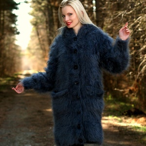 Long Fuzzy Mohair Cardigan Hand Knitted Sweater Coat With Hood by ...