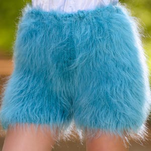 Fuzzy green mohair shorts fluffy short pants by SuperTanya - ready to ship, one size