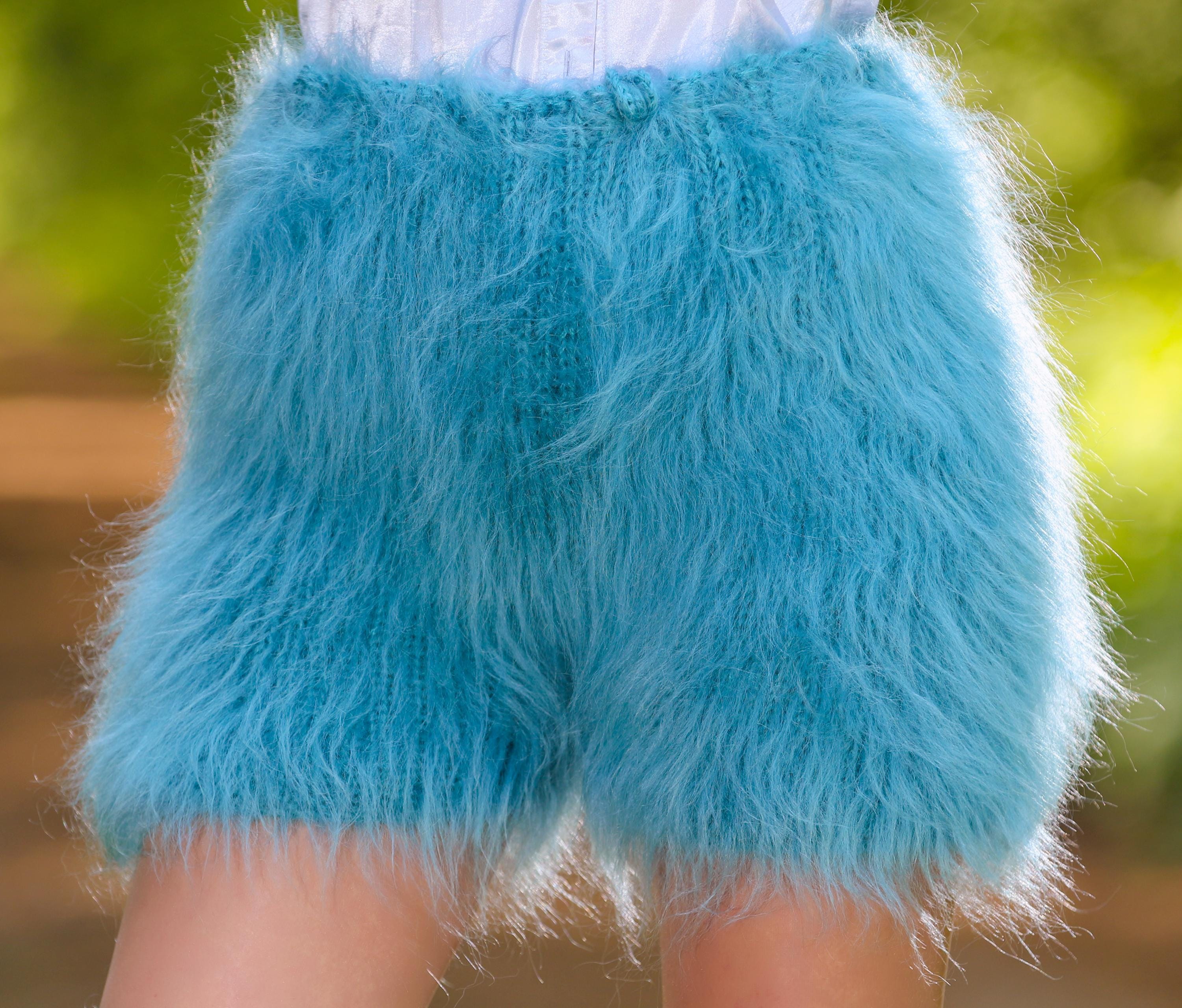 Fuzzy Green Mohair Shorts Fluffy Short Pants by Supertanya - Ready