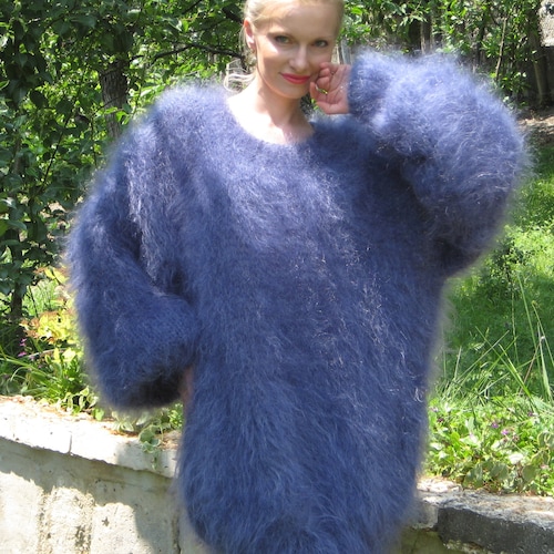 Fuzzy Hand Knit Mohair Sweater Dress Slouchy Handmade Tunic by - Etsy