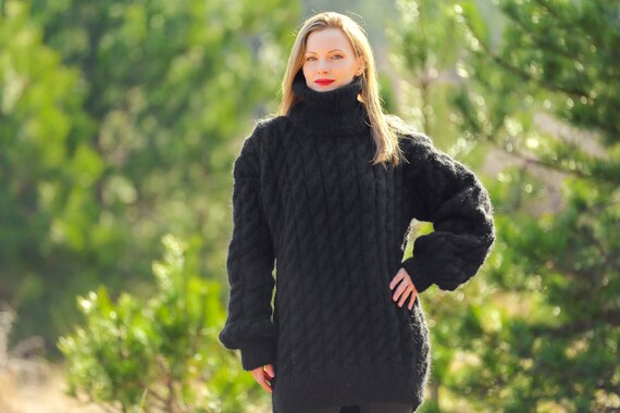 Handmade Black Cable Mohair Sweater by Supertanya - Made to Order
