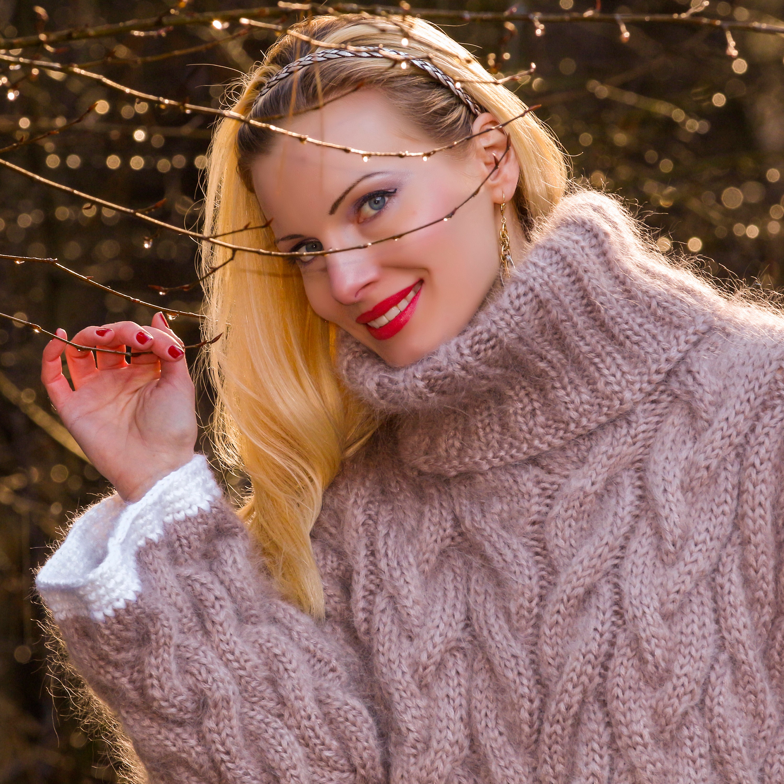 Luxurious mohair dress, cable knit beige mohair dress, thick fuzzy mohair dress, SuperTanya premium knitwear, made to order