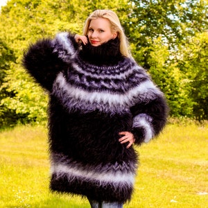 Icelandic turtleneck mohair sweater hand knitted fuzzy mohair pullover ski winter jumper SuperTanya
