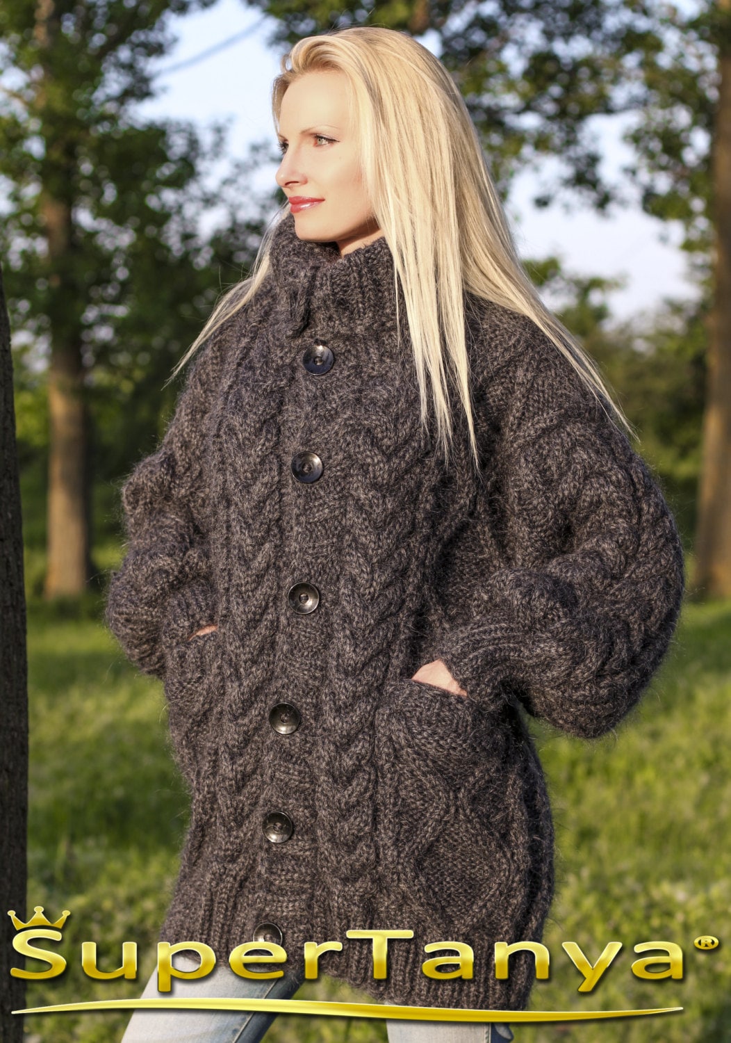 Made to Order Hand Knit Mohair Cardigan in Graphite Bluish