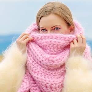 Pink extra long fuzzy mohair scarf handmade fuzzy shawl READY TO SHIP