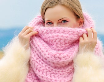 Pink extra long fuzzy mohair scarf handmade fuzzy shawl READY TO SHIP