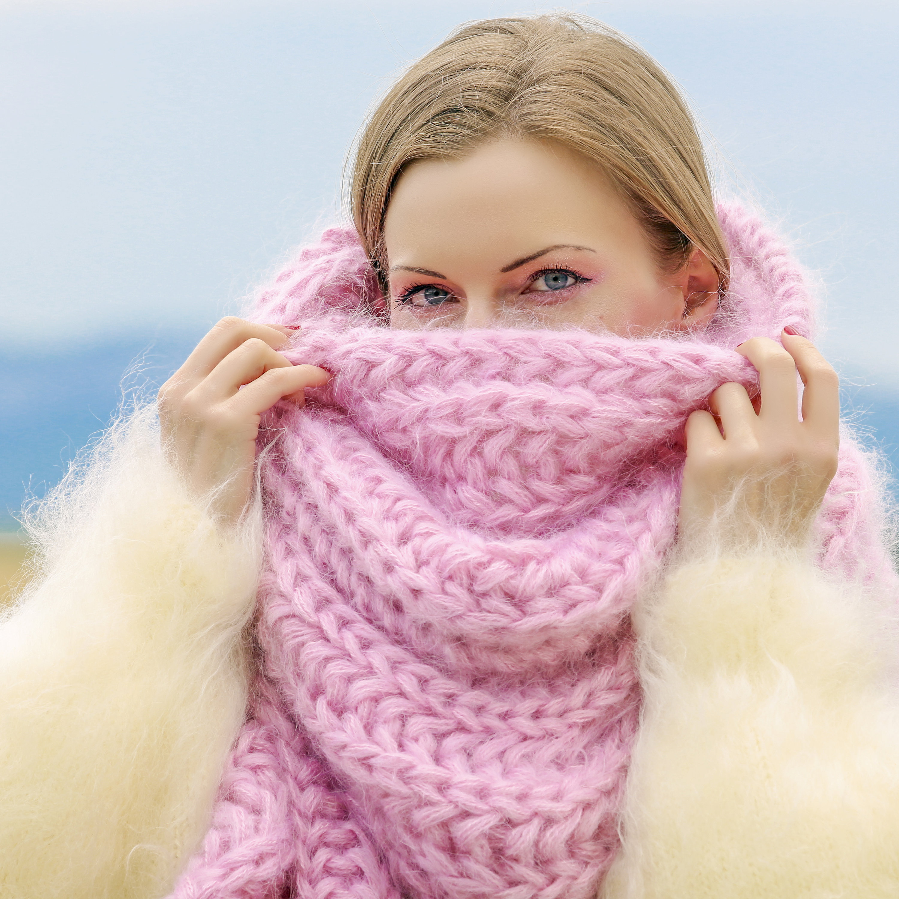 Pink Extra Long Fuzzy Mohair Scarf Handmade Fuzzy Shawl READY TO