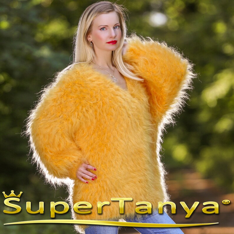 Yellow Mohair Sweater Fuzzy Hand Knitted V Neck Pullover by | Etsy