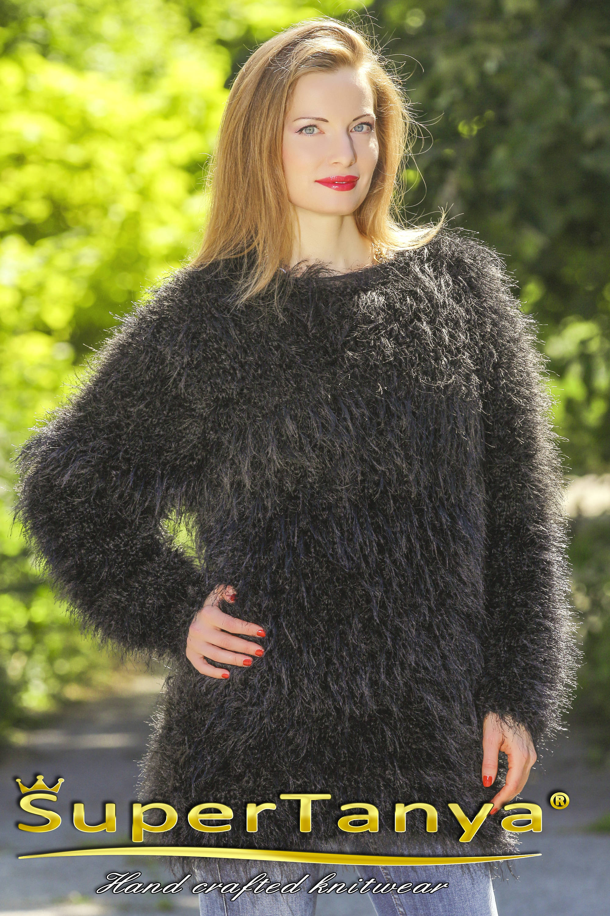 Fuzzy Black Pullover Hand Knitted Eyelash Sweater by Supertanya - Etsy