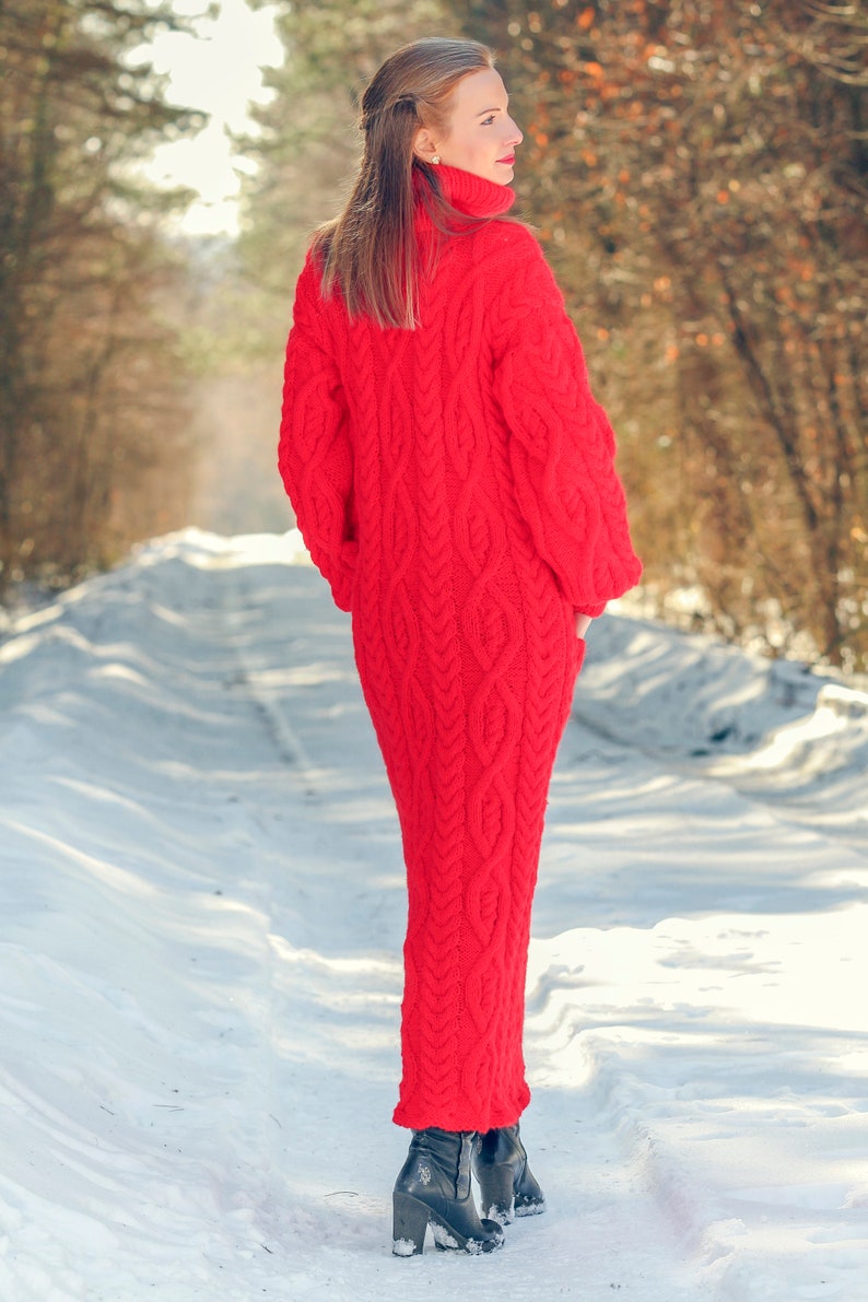 SUPERTANYA red wool dress long cable knit designer dress SuperTanya size M / L ready to ship image 5
