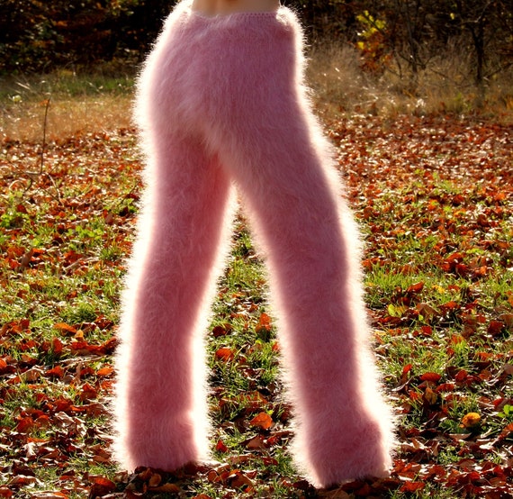 Fluffy Mohair Pants Fuzzy Trousers Hand Knitted Leg Warmers by