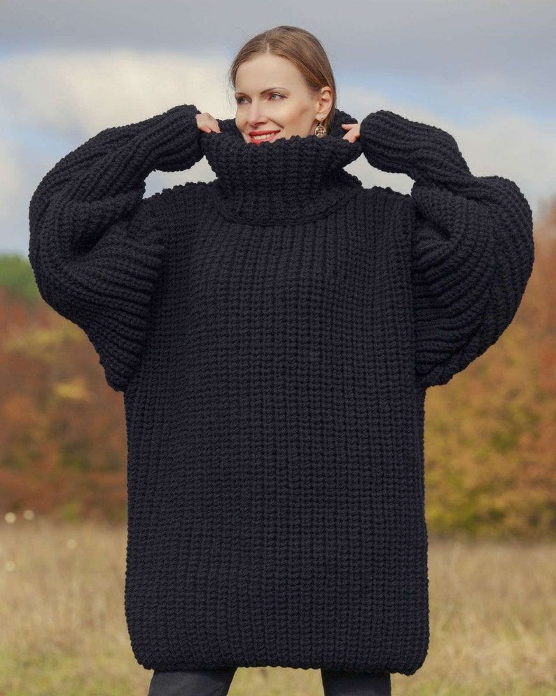 Black Wool Ribbed Turtleneck Sweater