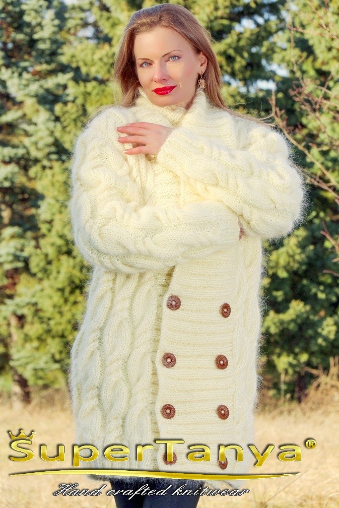 Ivory Cable Mohair Cardigan Shawl 
